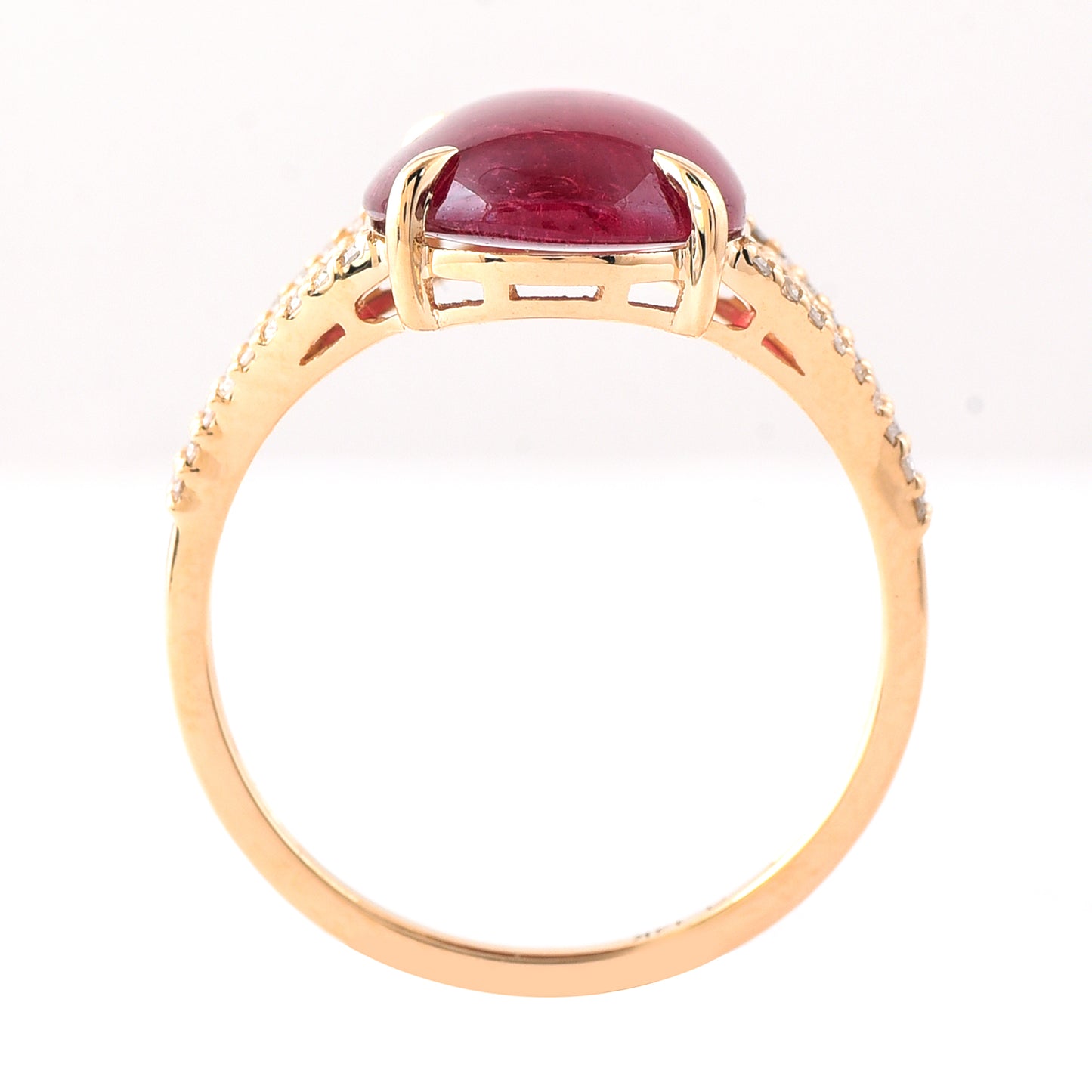 4.40 Ct Oval Cabochon Cut Natural Pink Tourmaline 14K Gold Ring