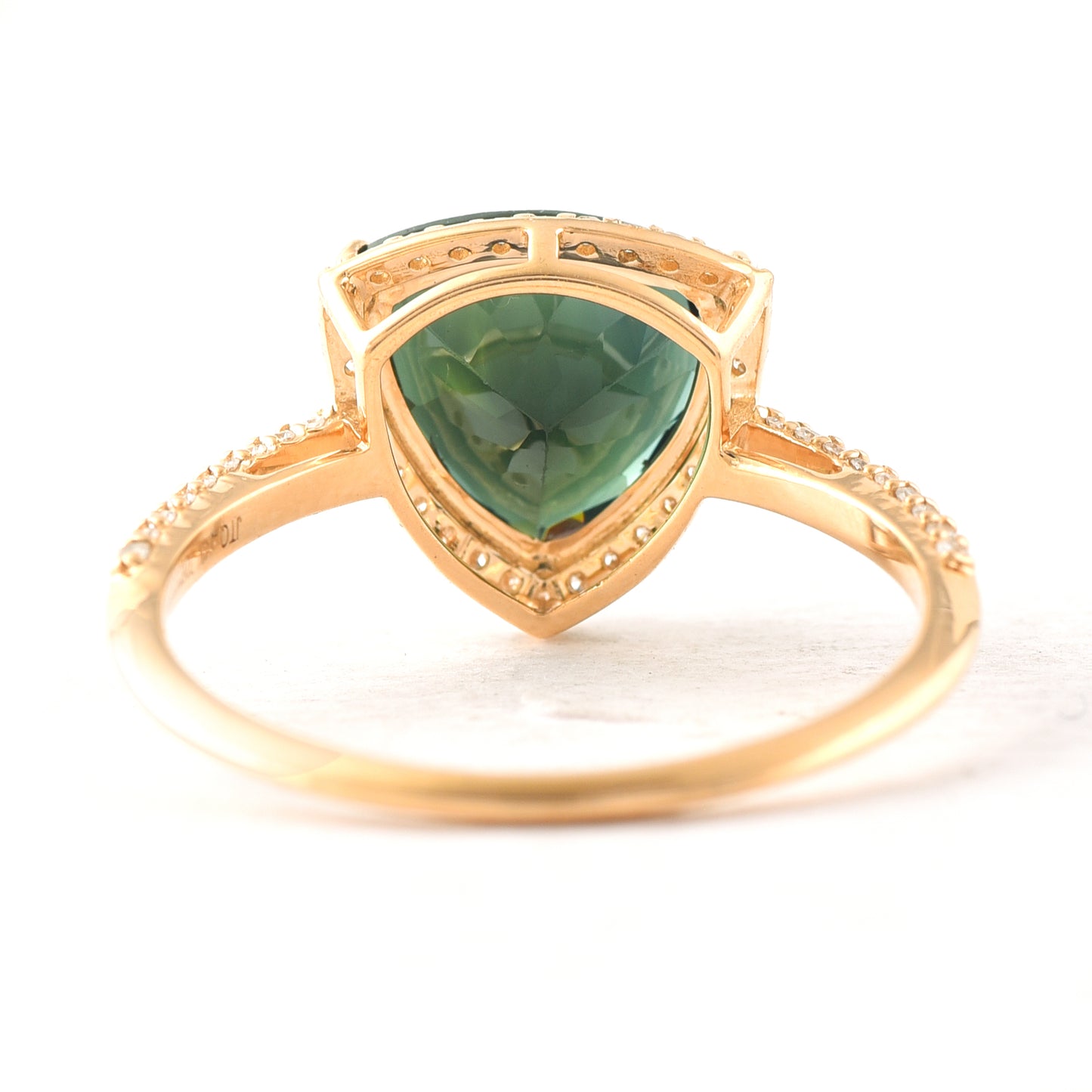 2.51 Ct Triangle Mixed Cut Natural Green Tourmaline 14K Gold Ring