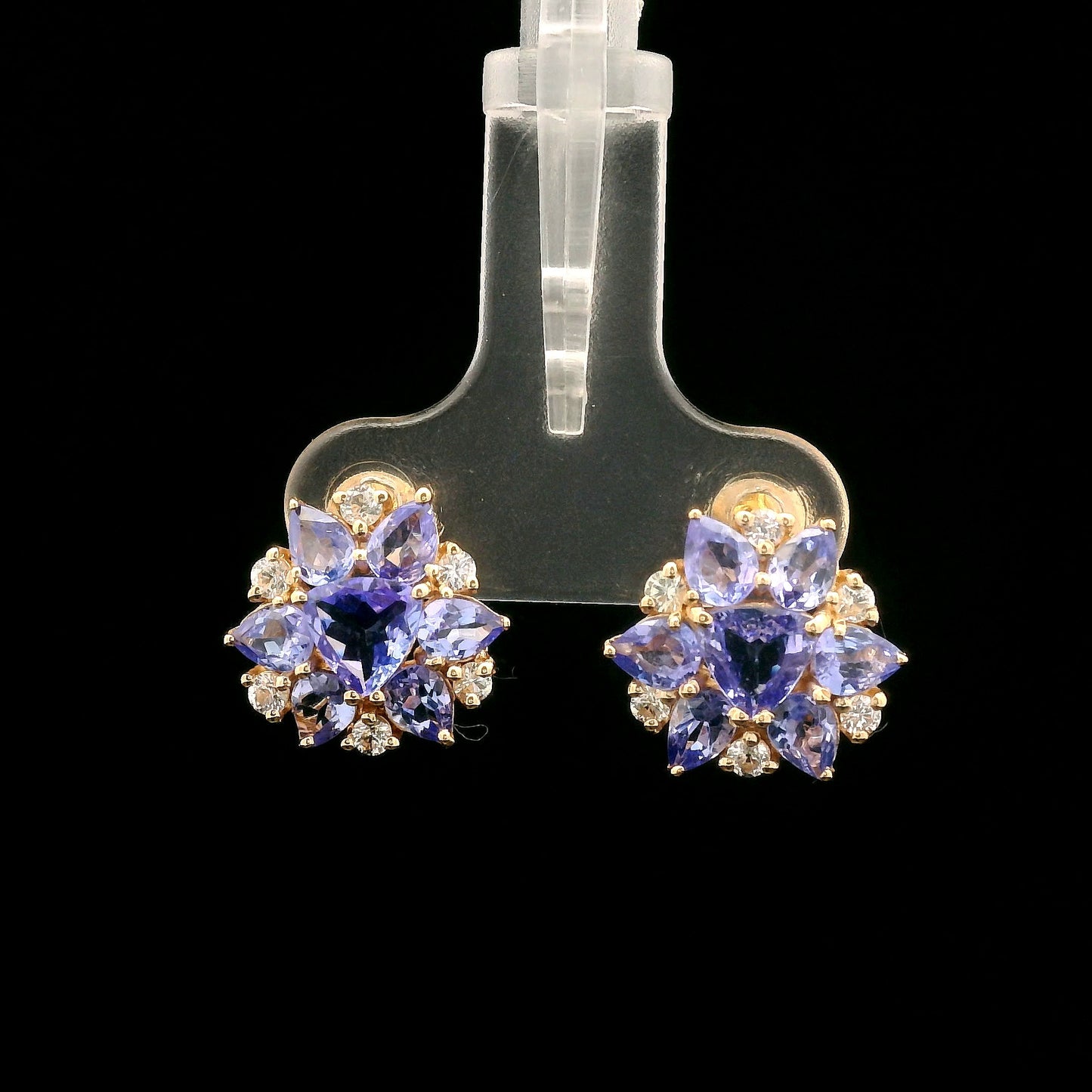 2.65 Ct Trillion Tanzanite 14K Gold Earrings