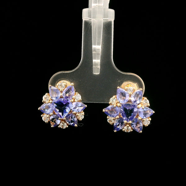 2.65 Ct Trillion Tanzanite 14K Gold Earrings