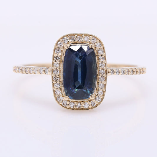 1.58 Ct Cushion Mixed Cut Natural Sapphire 14K Gold Ring