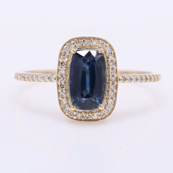 1.58 Ct Cushion Mixed Cut Natural Sapphire 14K Gold Ring