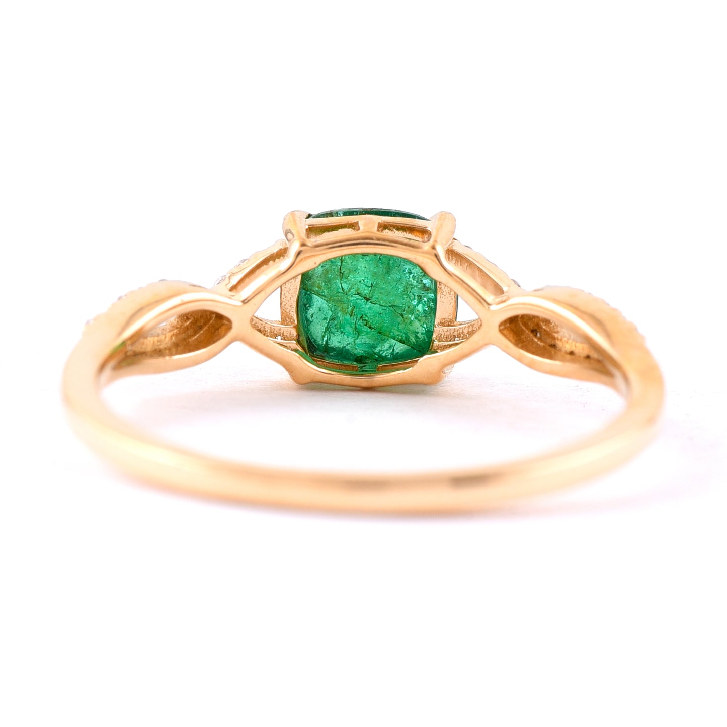 1.03 Ct Cushion Cabochon Natural Emerald 14K Gold Ring