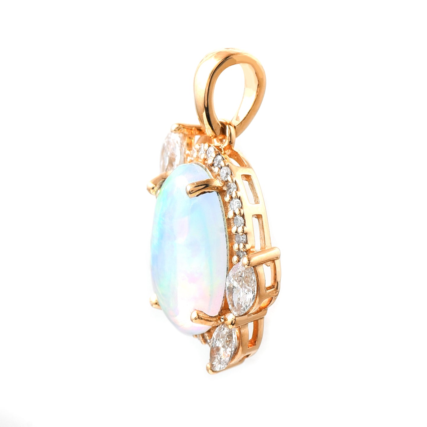 1.13 Ct Oval Cabochon Cut Natural Opal 14K Gold Pendant
