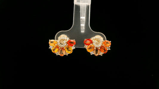 2.19 Ct Oval Multi Sapphire 14K Gold Earrings