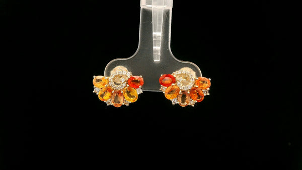 2.19 Ct Oval Multi Sapphire 14K Gold Earrings