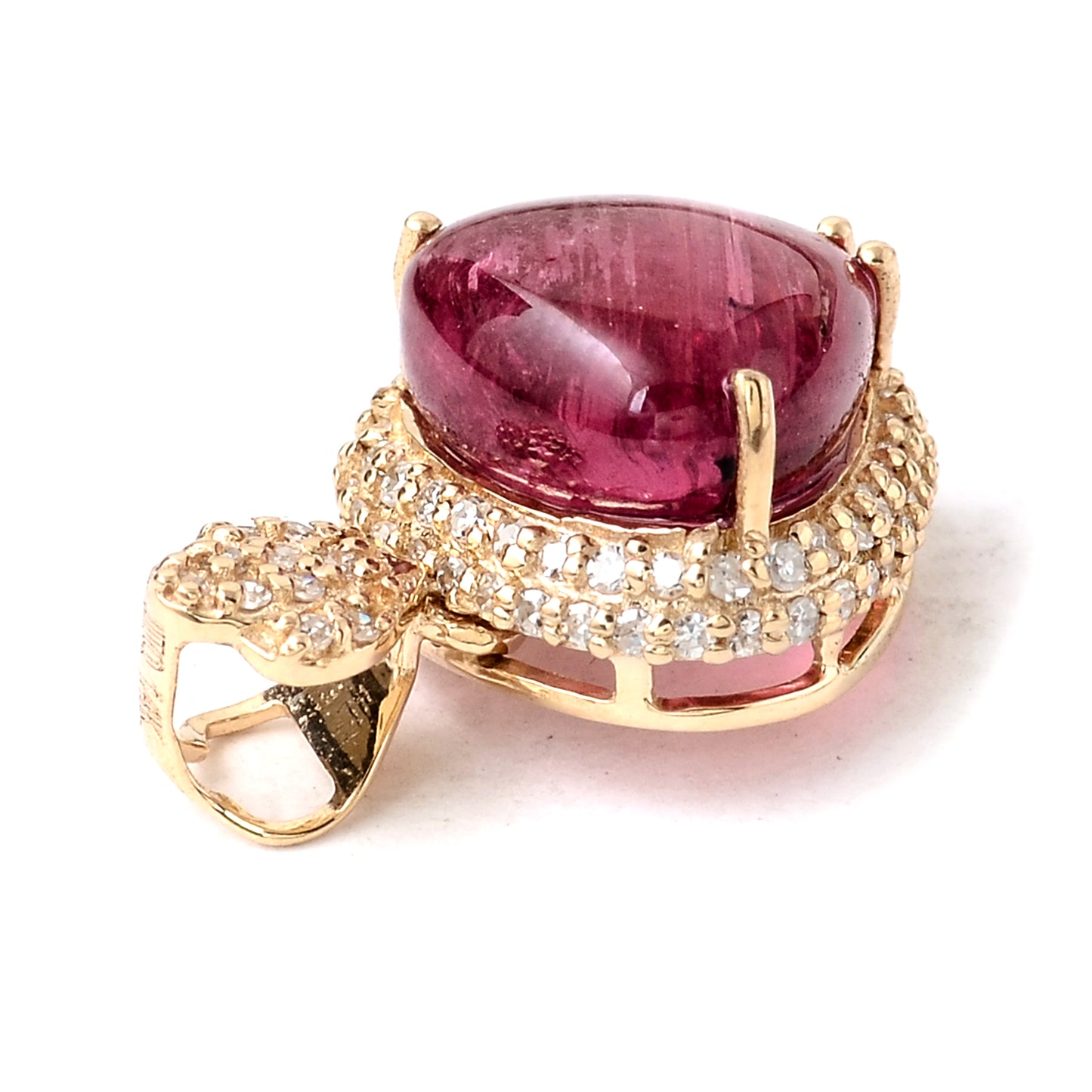 3.44 Ct Pear Cabochon Natural Tourmaline 14K Gold Pendant