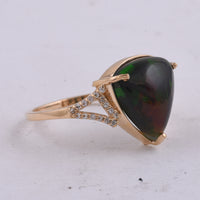 3.40 Ct Triangle Cabochon Natural Black Opal 14K Gold Ring