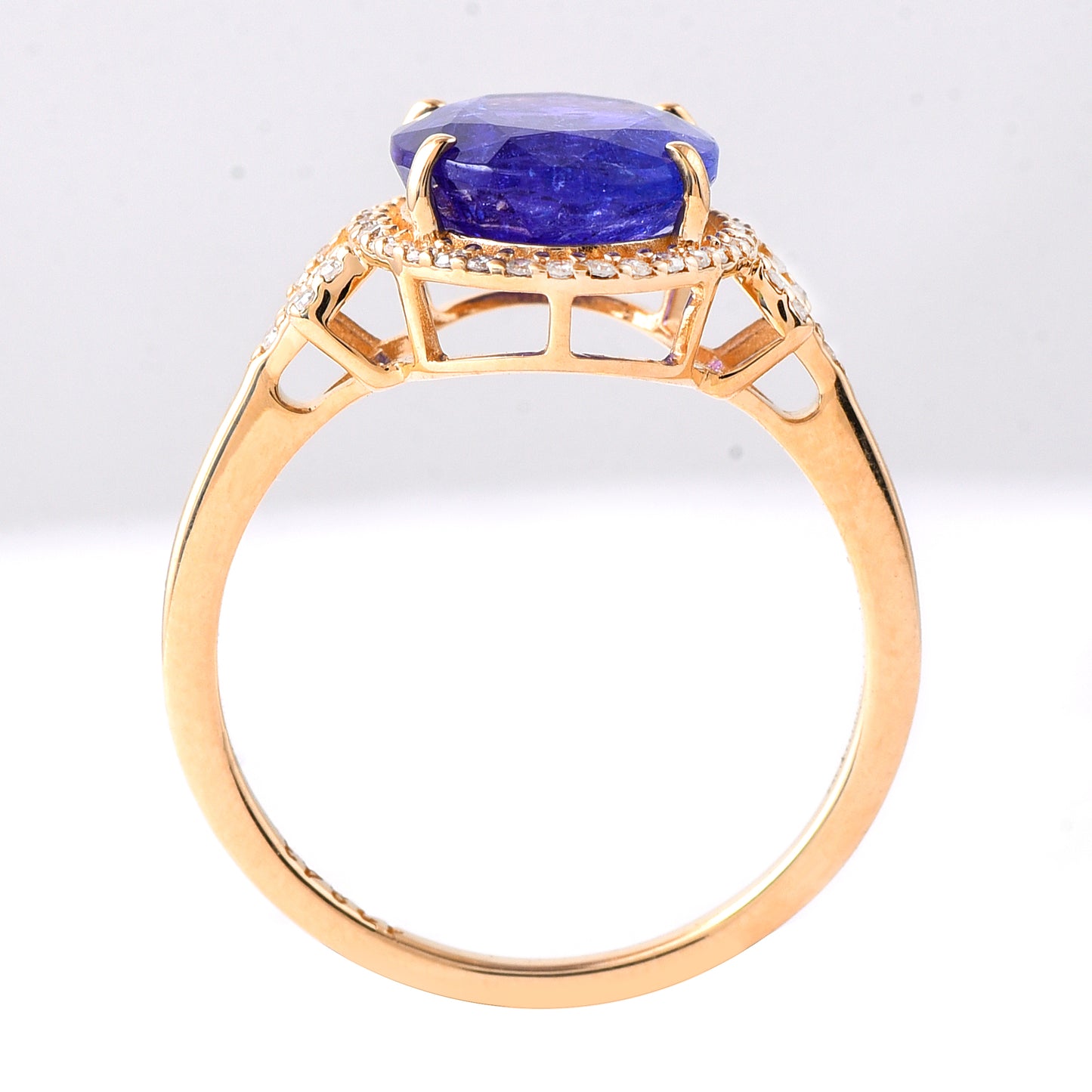 4.19 Ct Oval Mixed Cut Natural Tanzanite 14K Gold Ring