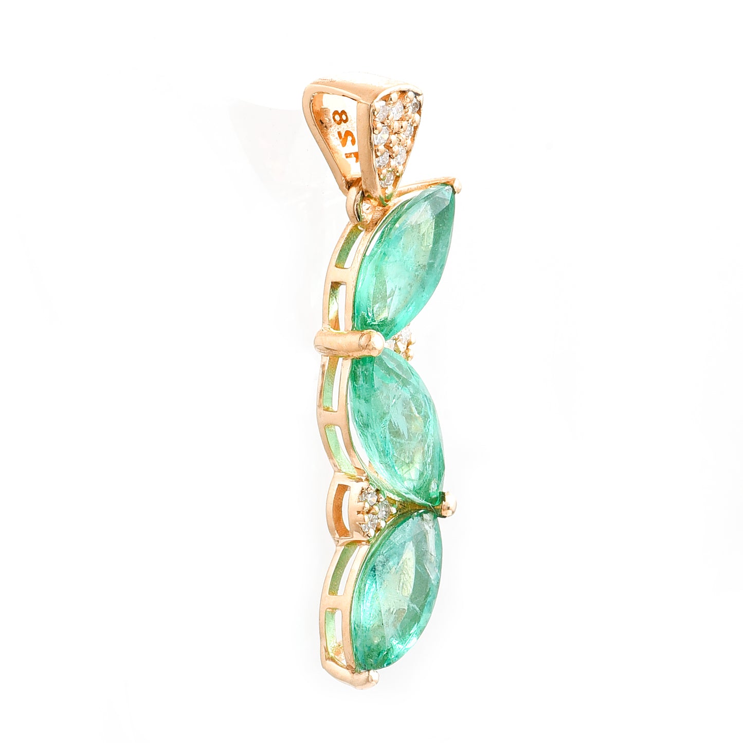 1.57 Ct Marquise Mixed Cut Natural Emerald 14K Gold Pendant