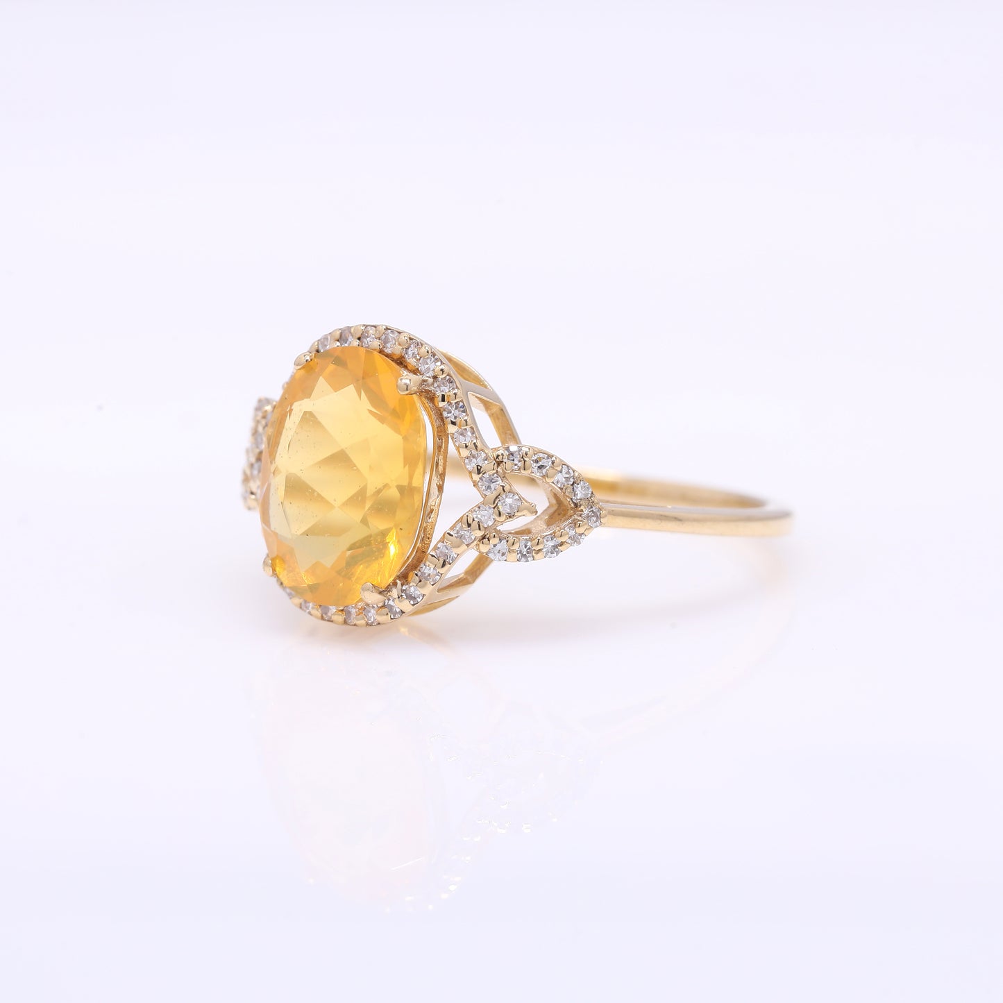 1.86 Ct Oval Mixed Cut Natural Fire Opal 14K Gold Ring