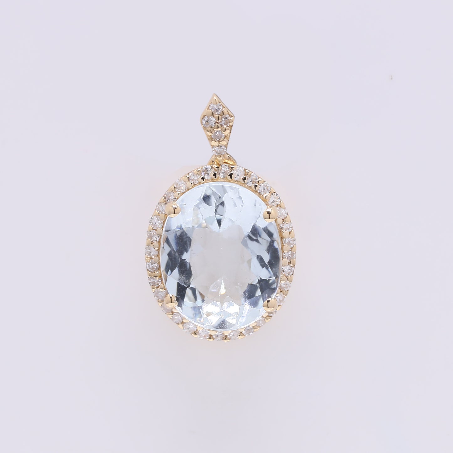 2.16 Ct Oval Mixed Cut Natural Aquamarine 14K Gold Pendant