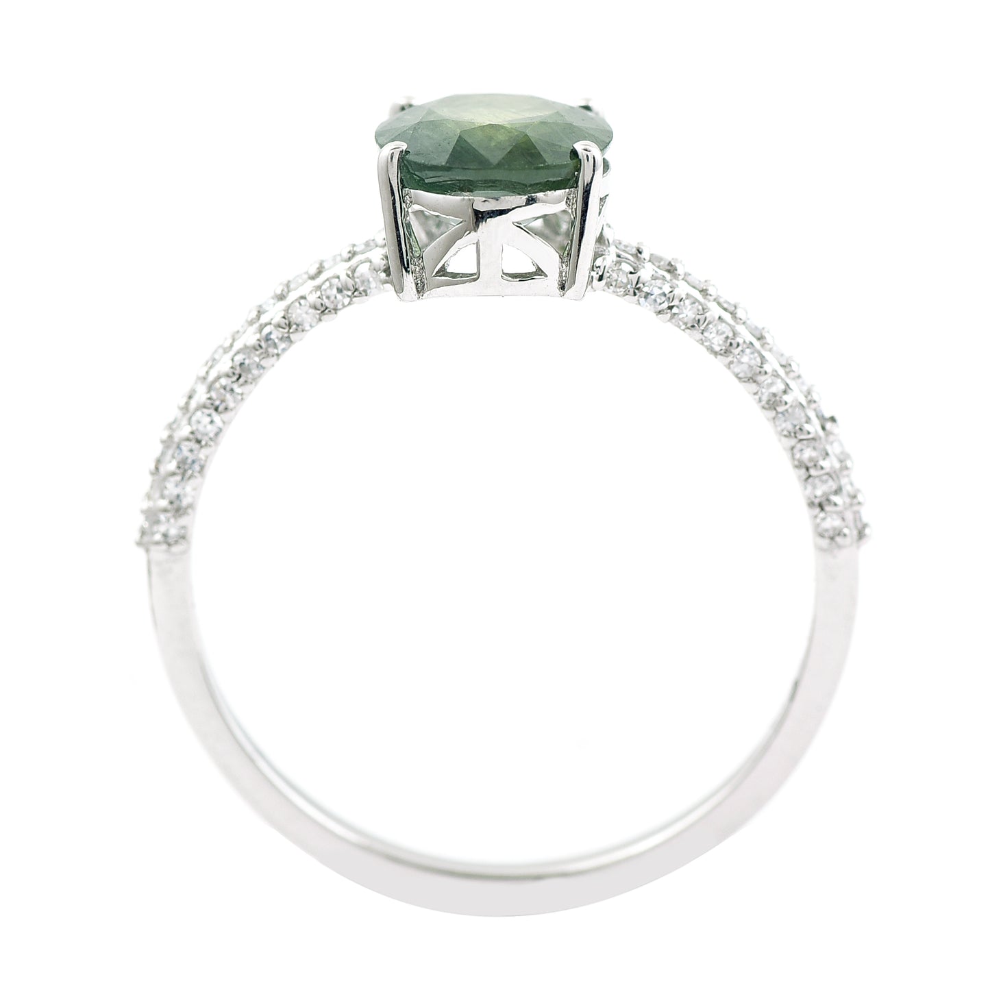 1.93 Ct Oval Mixed Cut Natural Green Sapphire 950 Platinum Ring
