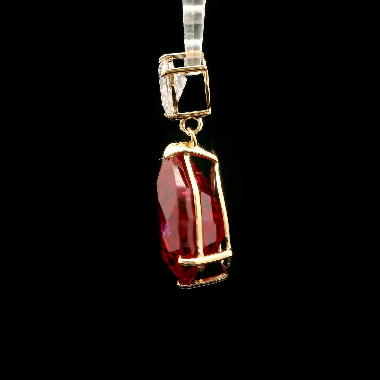 8.13 Ct Pear Mixed Cut Lab Grown Ruby 14K Gold Pendant