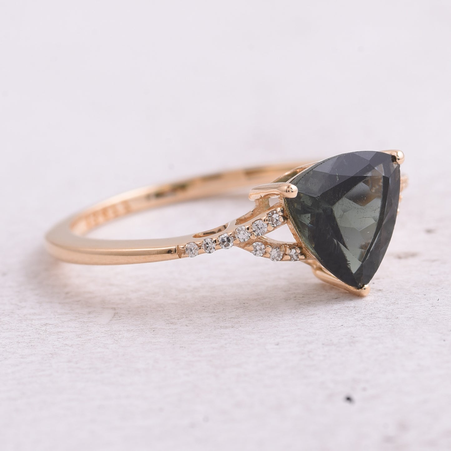 1.55 Ct Triangle Natural Green Tourmaline 14K Gold Ring