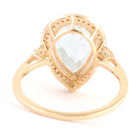 2.93 Ct Pear Mixed Cut Natural Beryl Aquamarine 14K Gold Ring