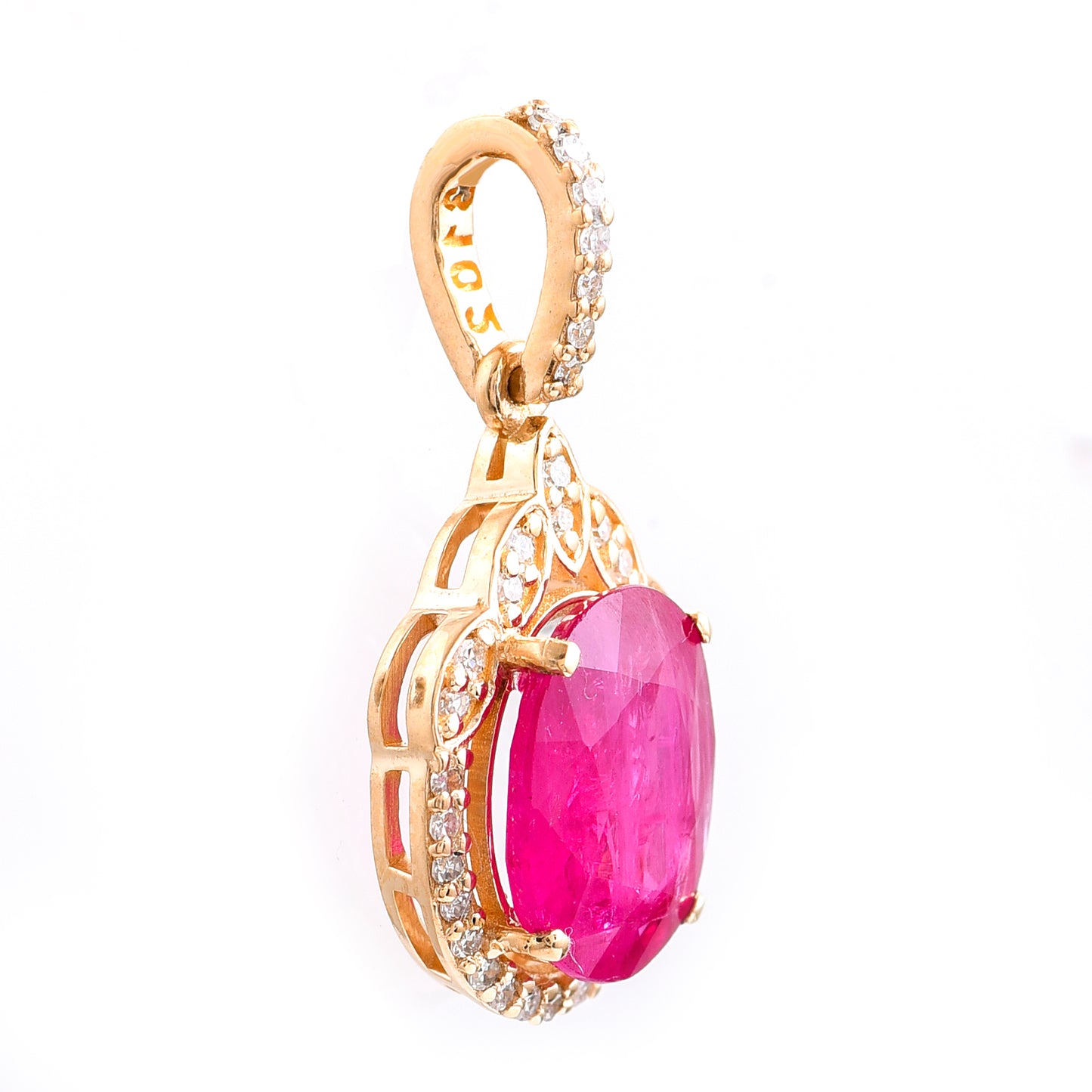 2.08 Ct Oval Mixed Cut Natural Ruby 14K Gold Pendant