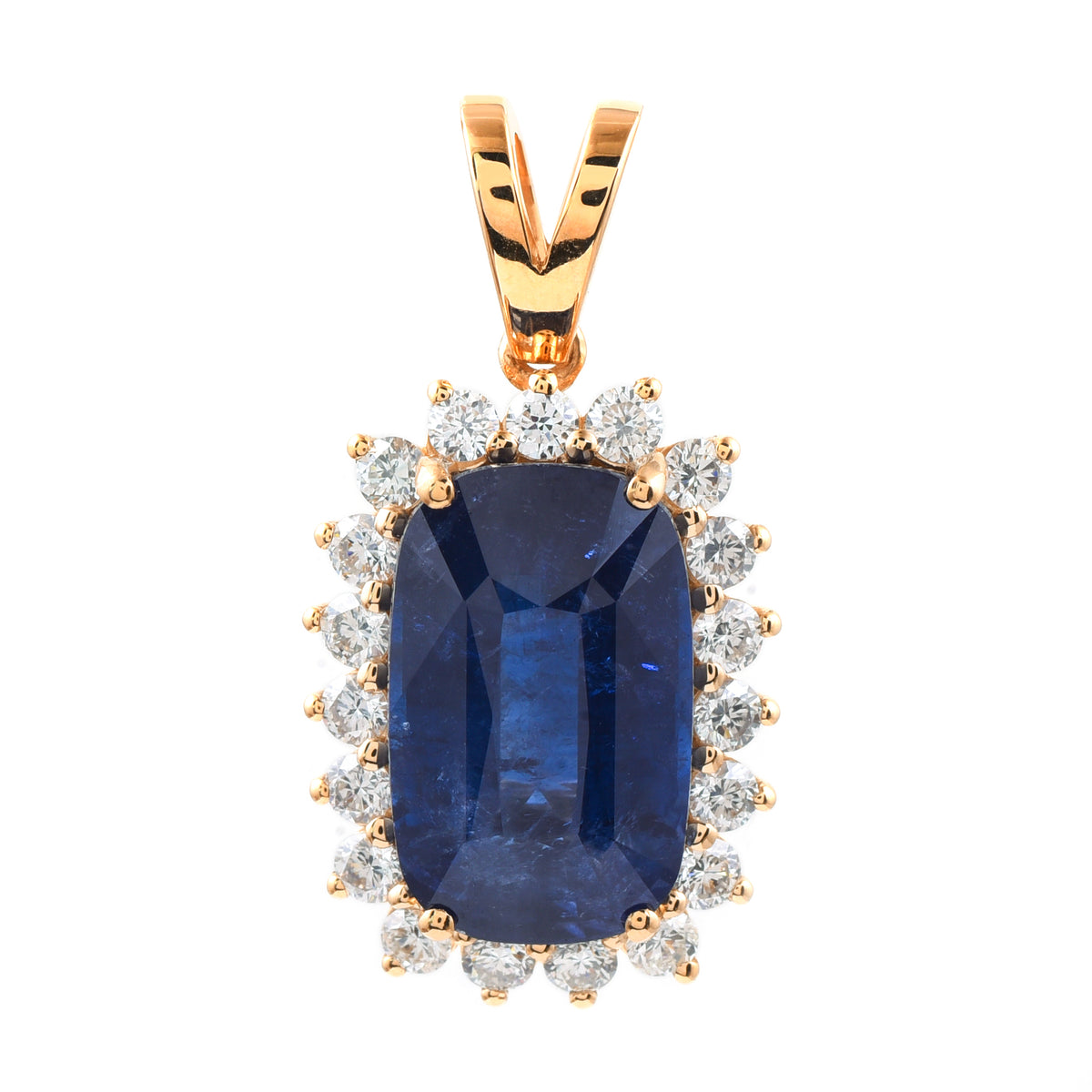 9.61 Ct Cushion Blue Sapphire 18K Gold Pendant