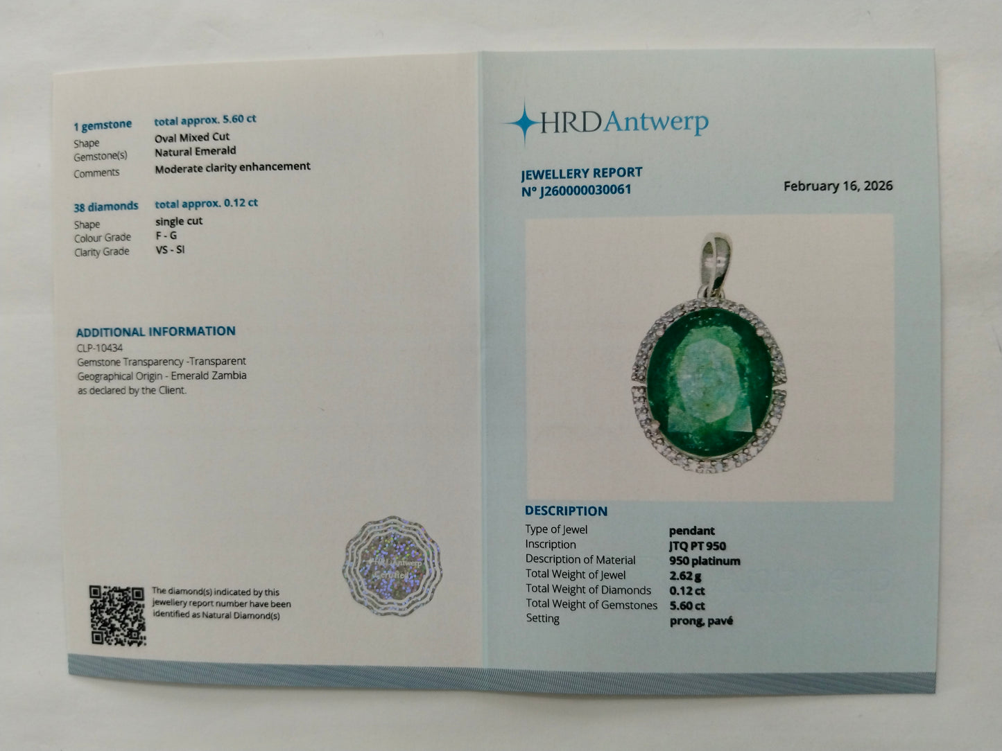 5.72 Ct Oval Mixed Cut Natural Emerald 950 Platinum Pendant
