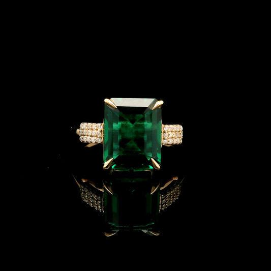 3.63 Ct Emerald Cut Lab Grown Emerald 14K Gold Ring