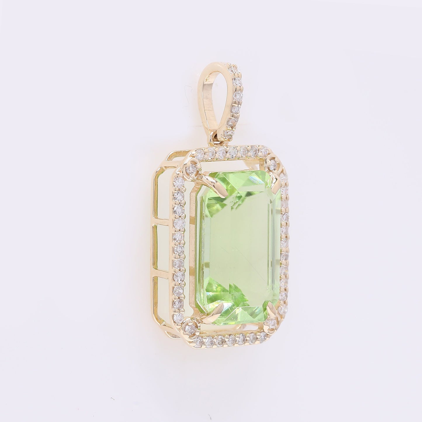 4.44 Ct Octagon Step Cut Natural Peridot 14K Gold Pendant