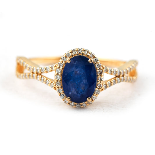 1.69 Ct Oval Mixed Cut Natural Sapphire 14K Gold Ring