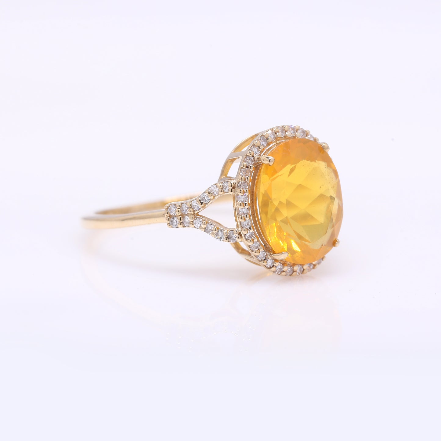 1.91 Ct Oval Mixed Cut Natural Fire Opal 14K Gold Ring