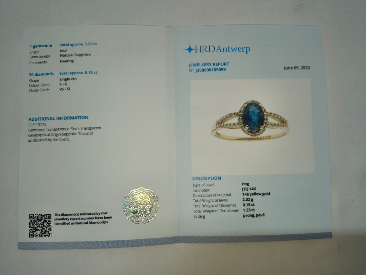 1.38 Ct Oval Mixed Cut Natural Sapphire 14K Gold Ring