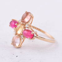 2.75 Ct Oval Natural Multi Coloured Tourmaline 14K Gold Ring