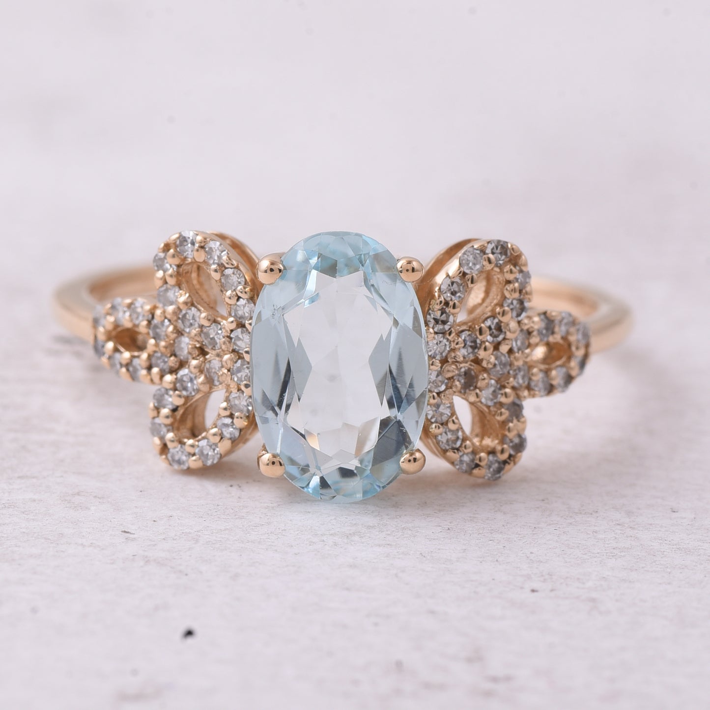 1.17 Ct Oval Mixed Cut Natural Aquamarine 14K Gold Ring