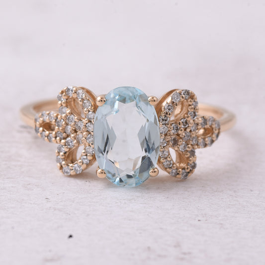 1.17 Ct Oval Mixed Cut Natural Aquamarine 14K Gold Ring