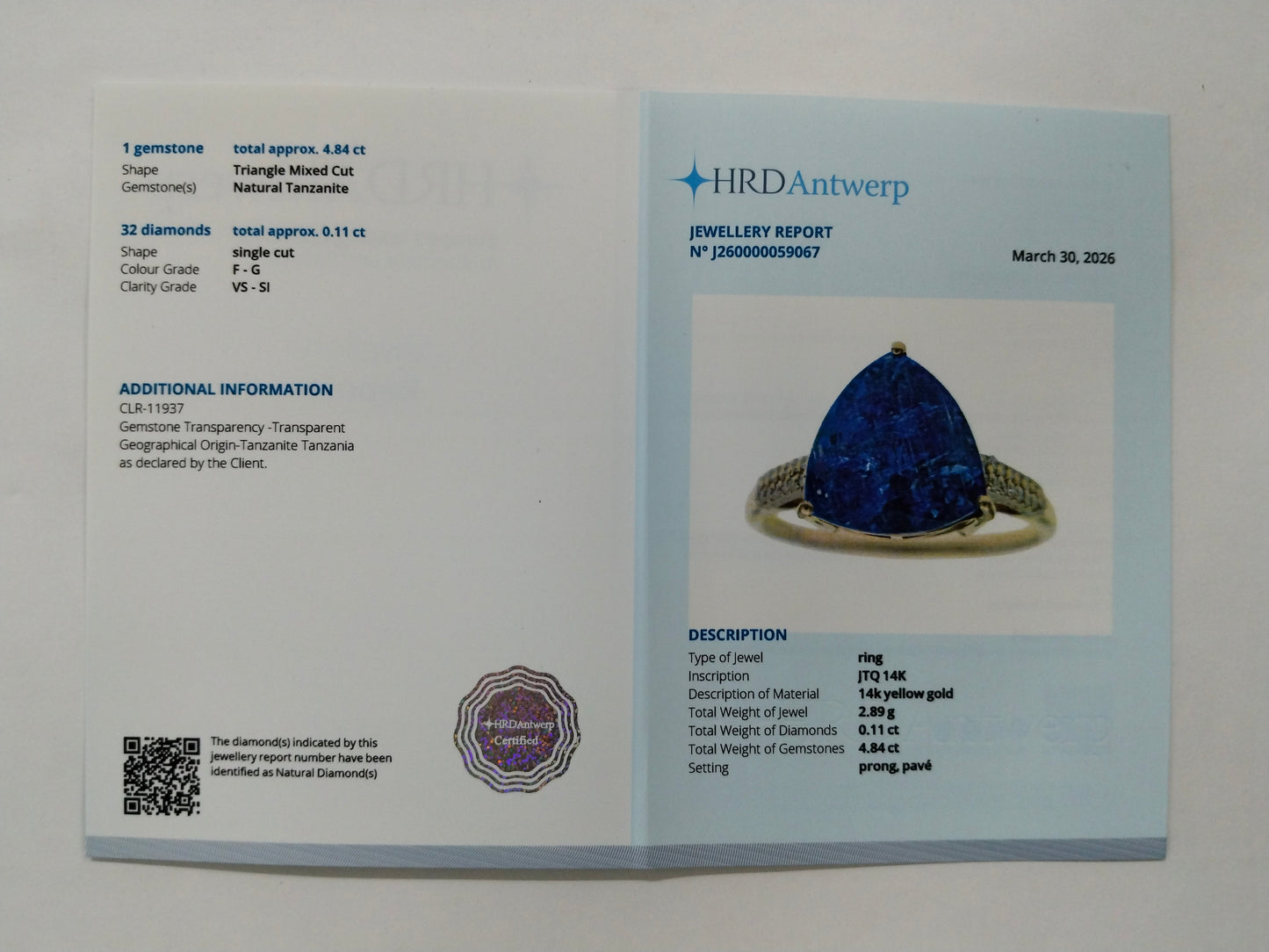 4.95 Ct Triangle Mixed Cut Natural Tanzanite 14K Gold Ring