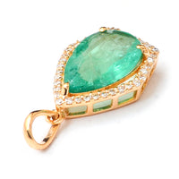 1.92 Ct Pear Mixed Cut Natural Emerald 14K Gold Pendant