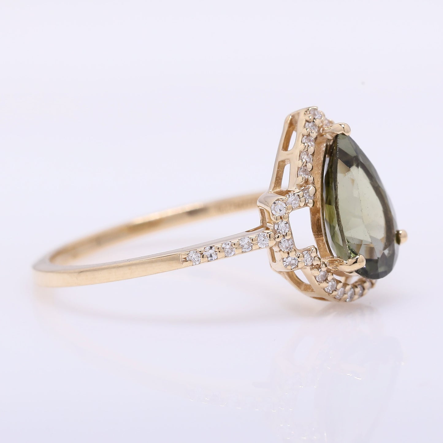 1.33 Ct Pear Mixed Cut Natural Green Tourmaline 14K Gold Ring