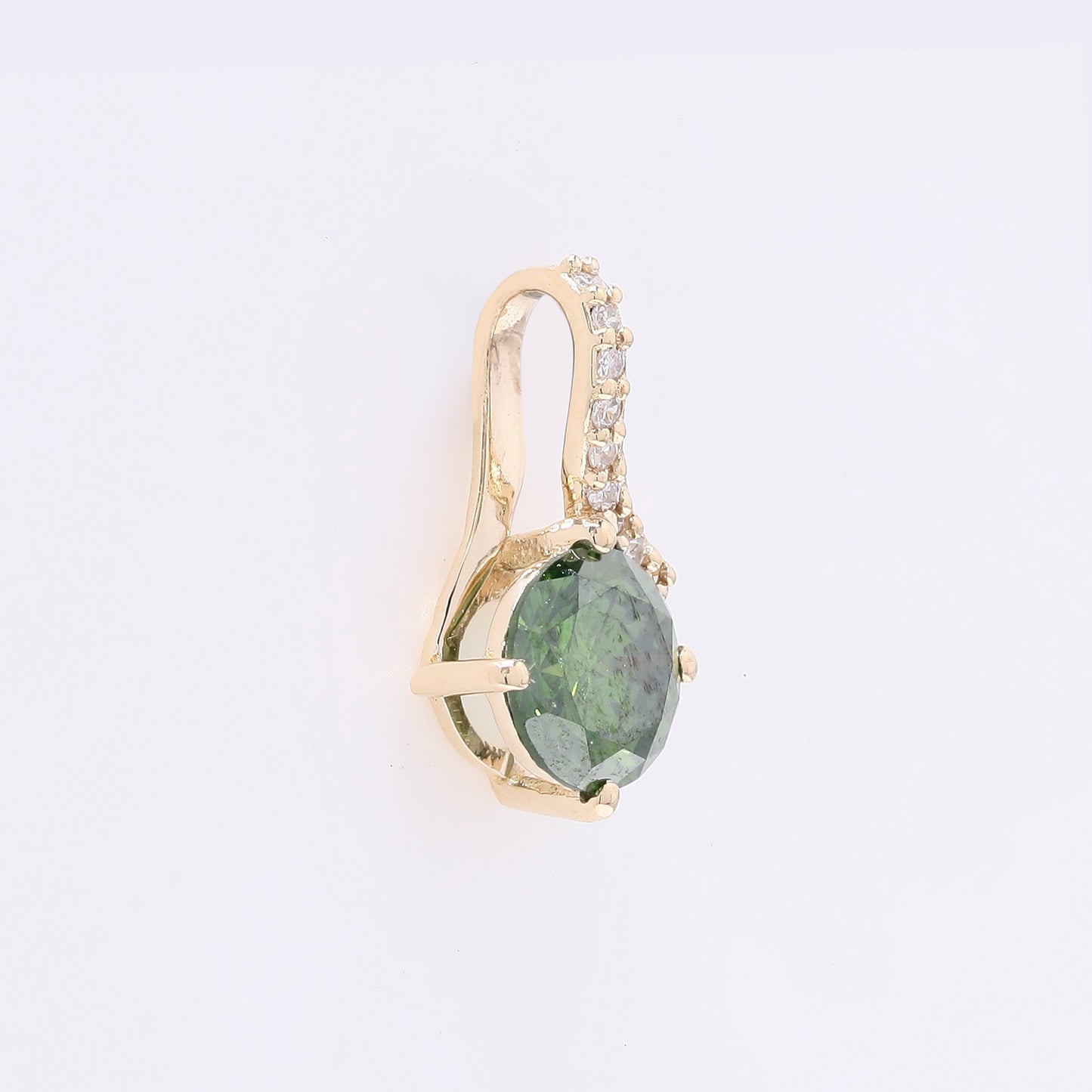 0.62 Ct Round Green Diamond 14K Gold Pendant