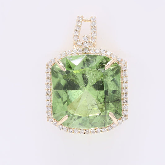 12.13 Ct Octagon Mixed Cut Natural Peridot 14K Gold Pendant
