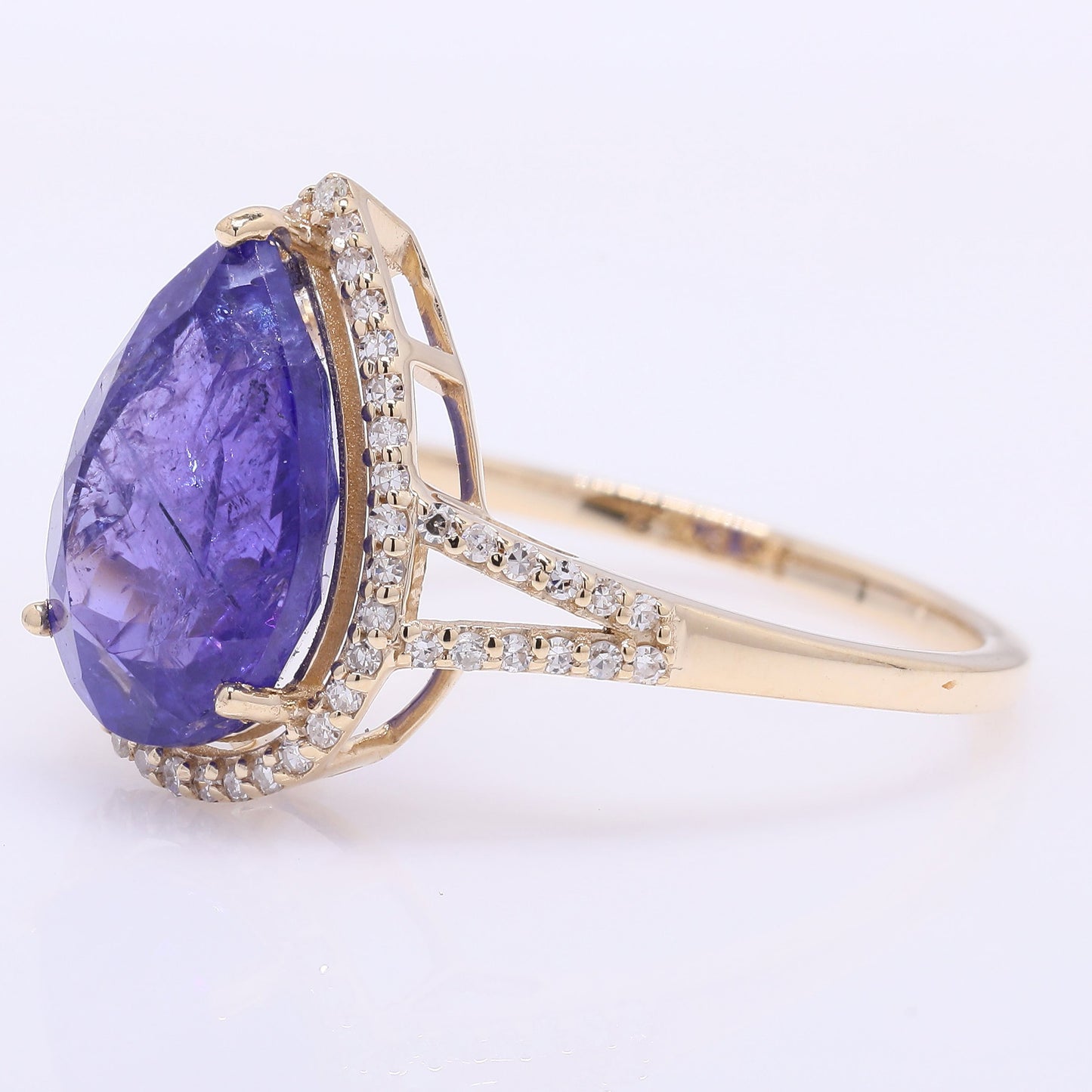 4.04 Ct Pear Mixed Cut Natural Tanzanite 14K Gold Ring