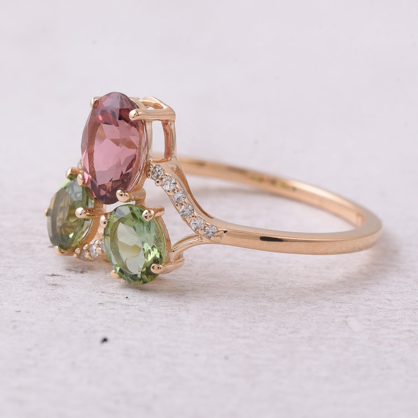 1.71 Ct Oval Natural Multi-Coloured Tourmaline 14K Gold Ring