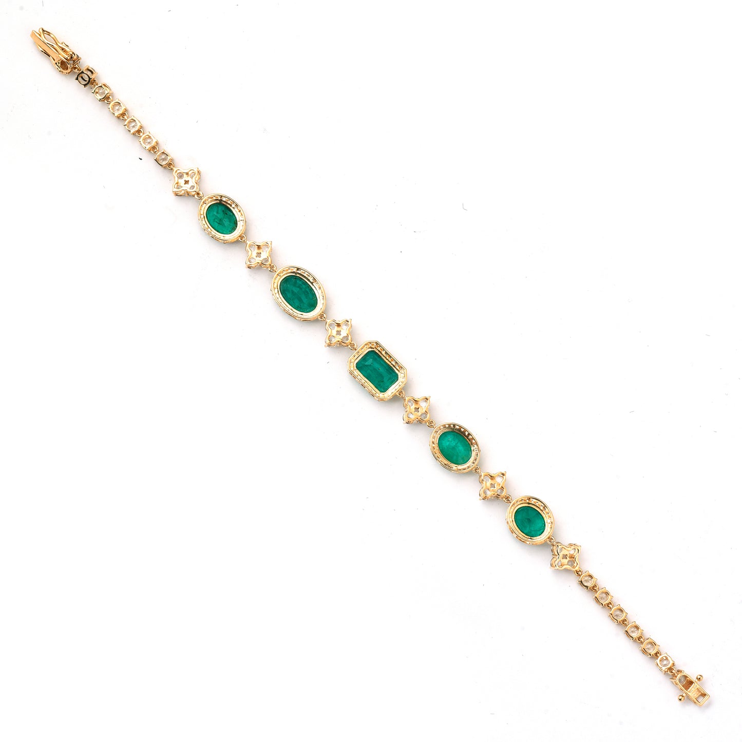 12.09 Ct Octagon, Oval Emerald 14K Gold Bracelet