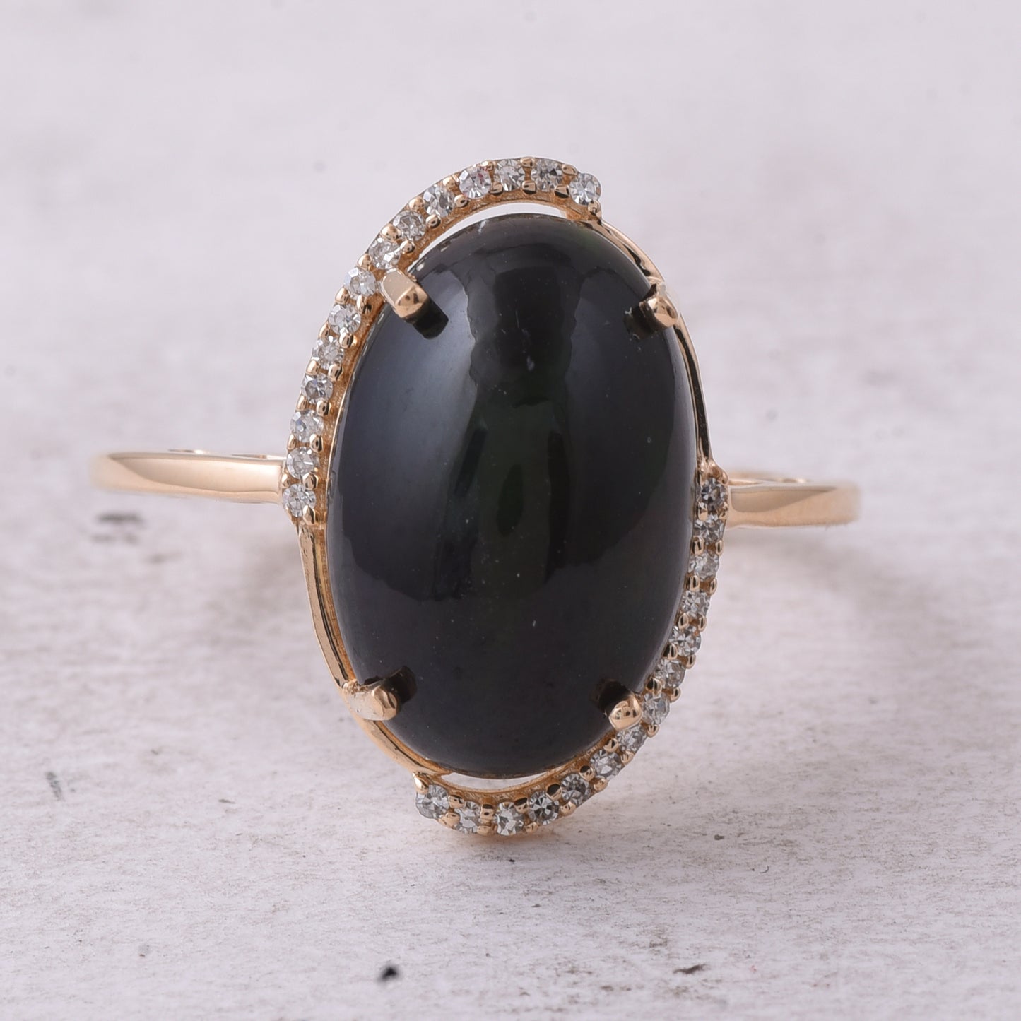 4.17 Ct Oval Cabochon Cut Natural Black Opal 14K Gold Ring