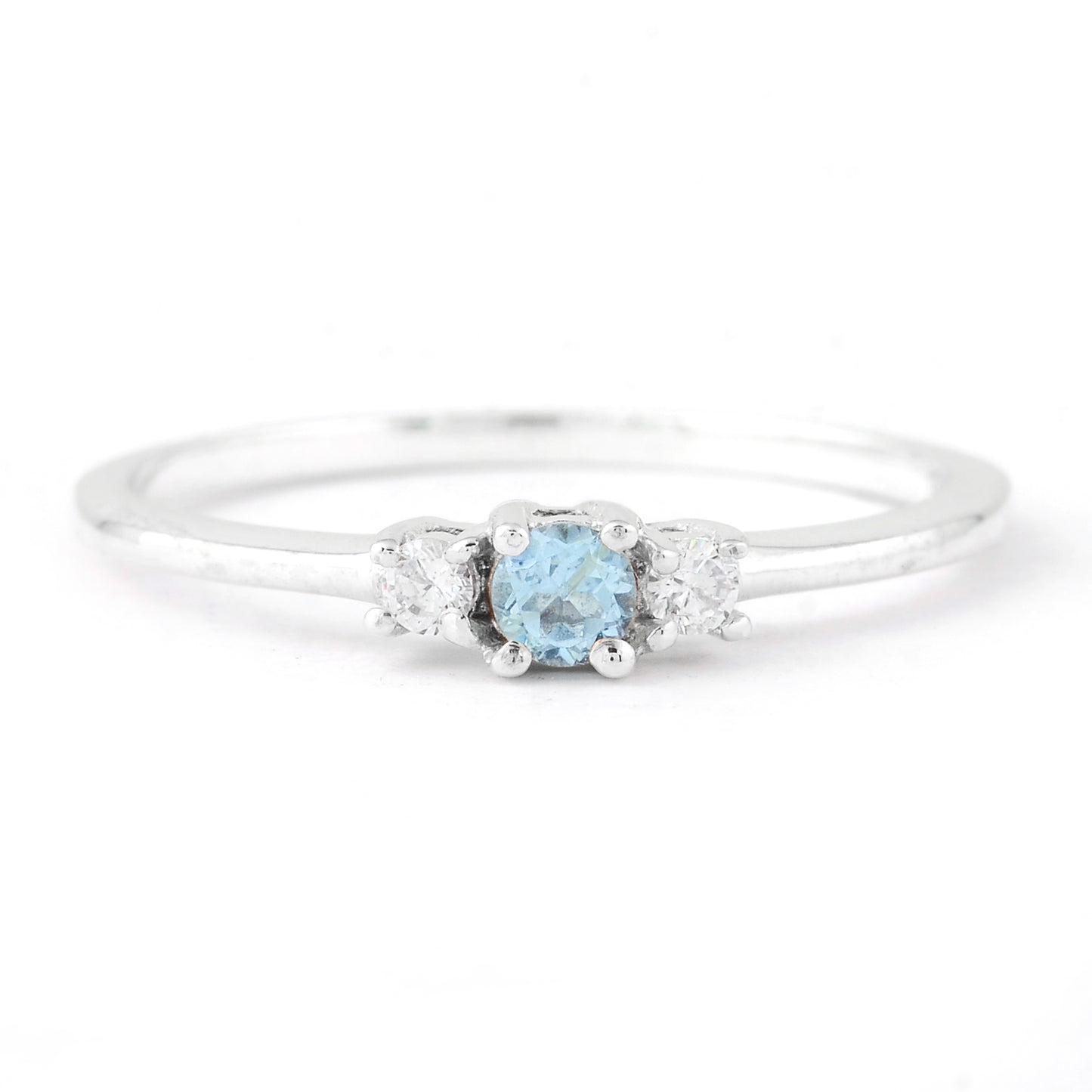 0.25 Ct Round Swiss Blue Topaz, Cubic Zirconia, 925 Sterling Silver Ring
