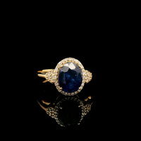 3.10 Ct Oval Mixed Cut Natural Sapphire 14K Gold Ring