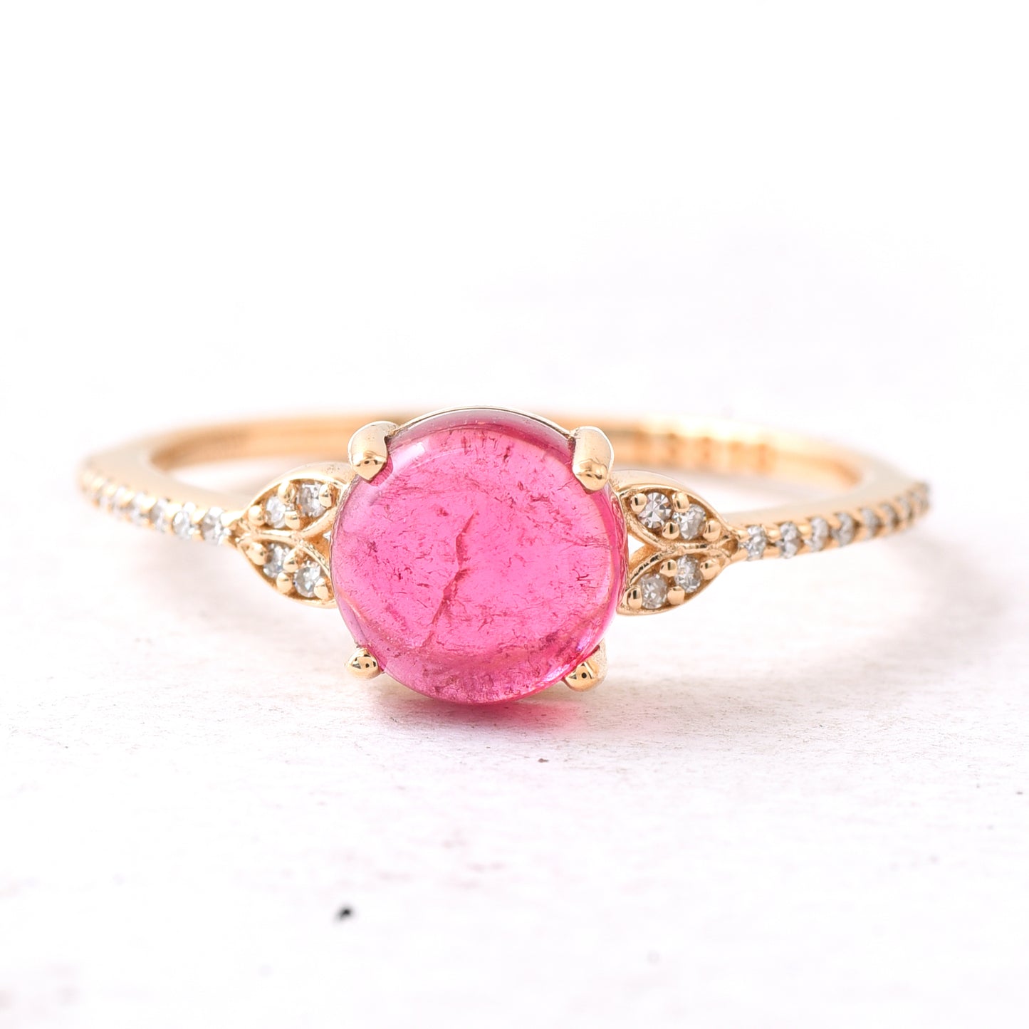1.79 Ct Round Cabochon Cut Natural Tourmaline 14K Gold Ring