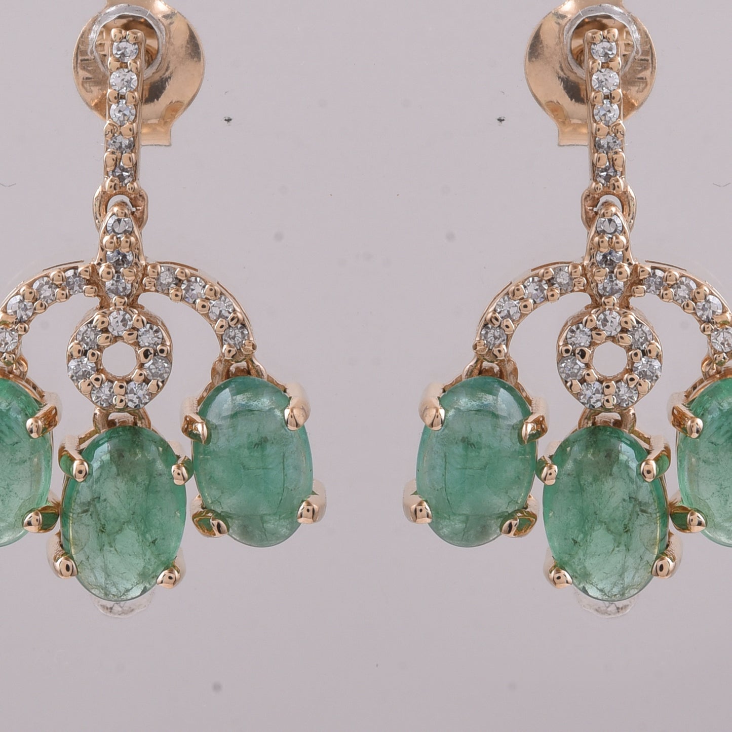 2.81 Ct Oval Cabochon Cut Natural Emerald 14K Gold Earrings