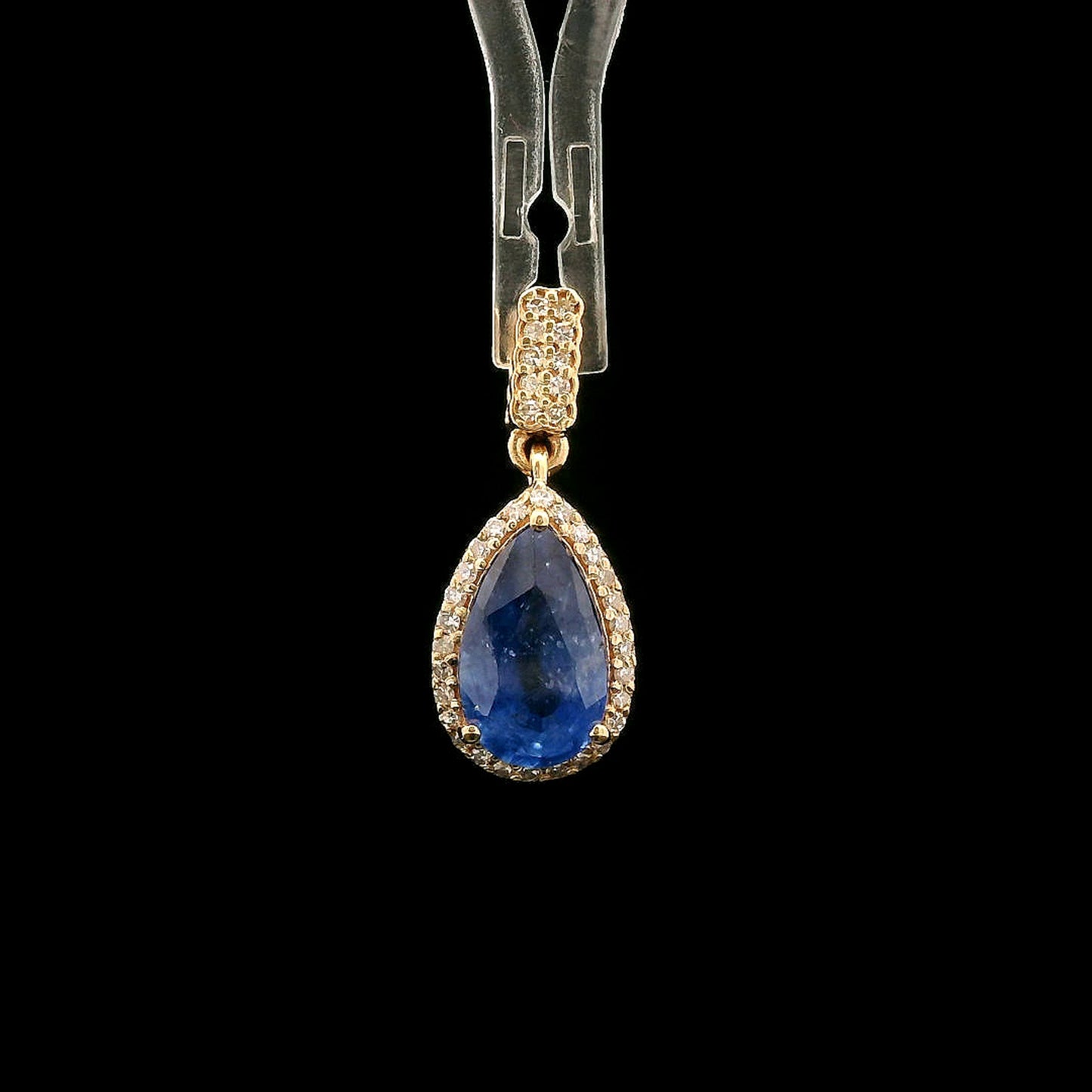 2.13 Ct Pear Mixed Cut Natural Sapphire 14K Gold Pendant