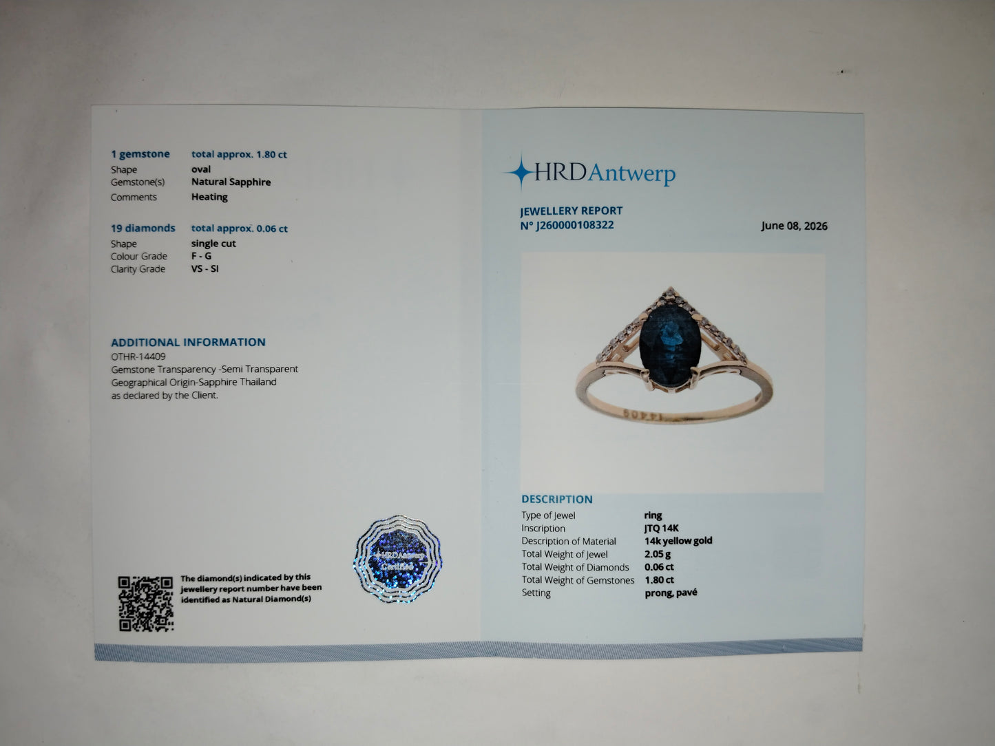 1.86 Ct Oval Mixed Cut Natural Sapphire 14K Gold Ring