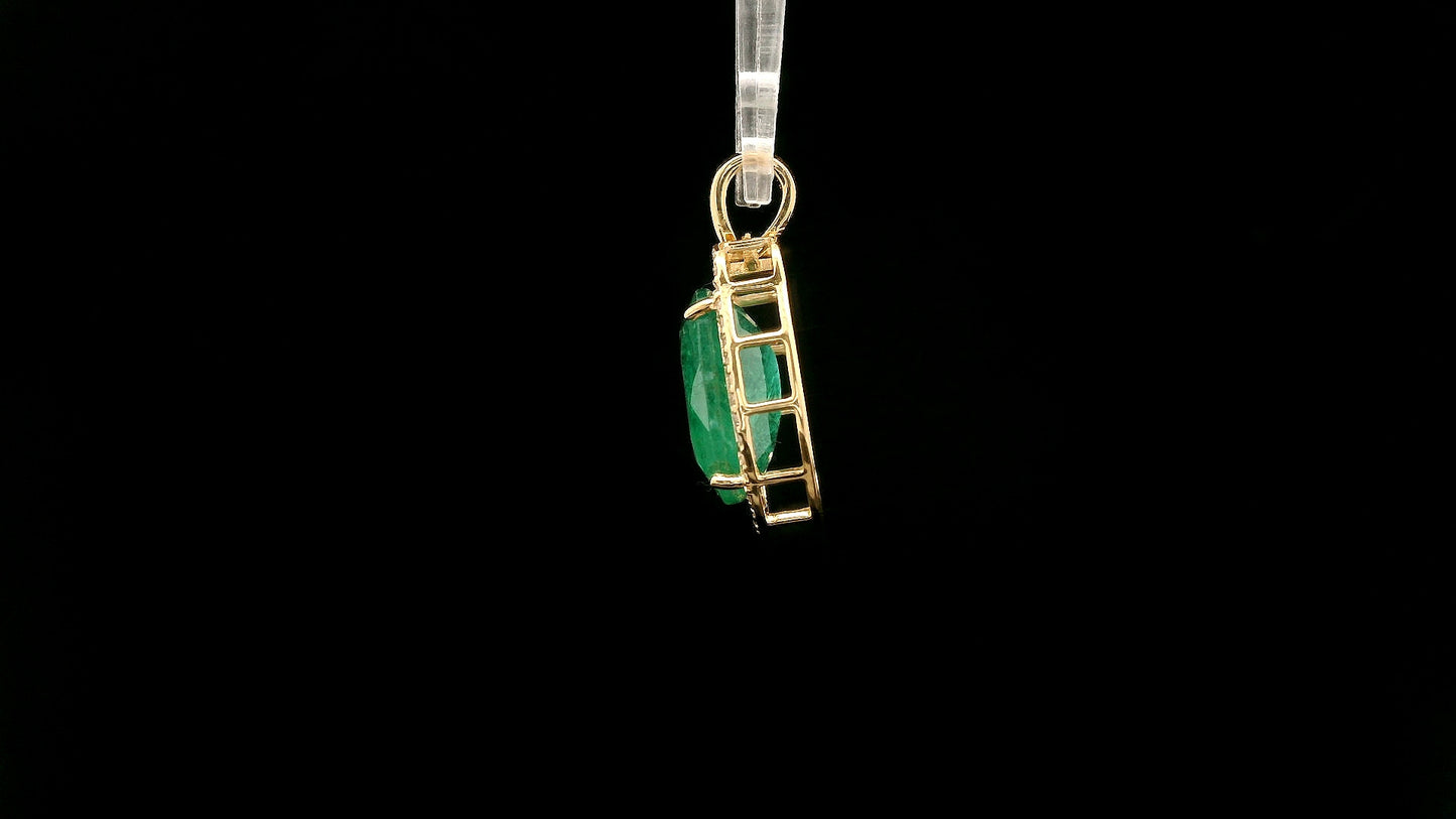 3.77 Ct Cushion Natural Emerald 14K Gold Pendant