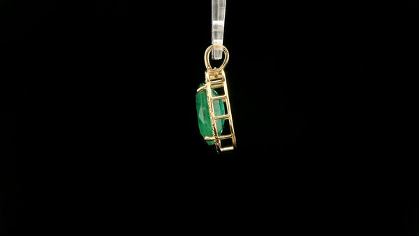 3.77 Ct Cushion Natural Emerald 14K Gold Pendant
