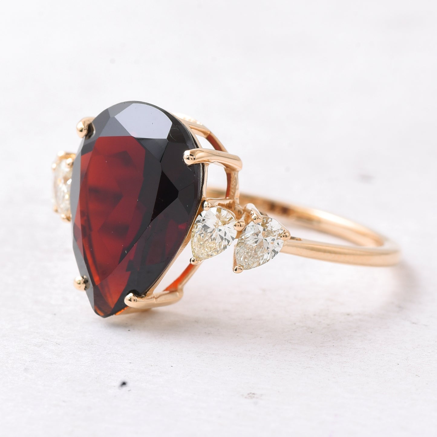 5.85 Ct Pear Mixed Cut Natural Garnet 14K Gold Ring
