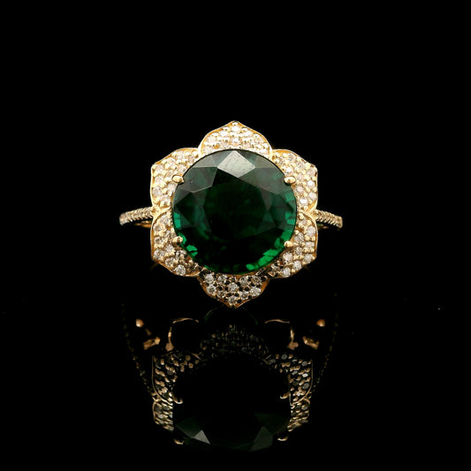 4.91 Ct Round Mixed Cut Lab Grown Emerald 14K Gold Ring